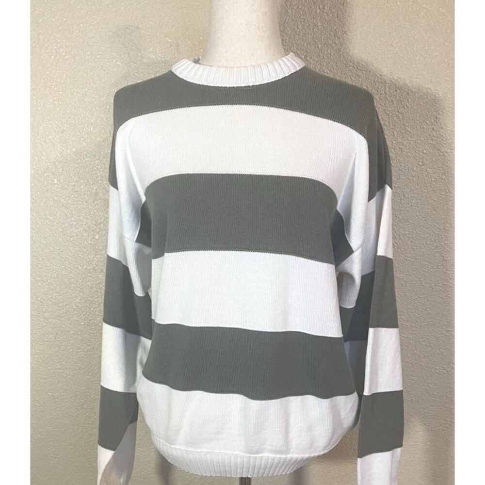 London Fog striped womens cotton pullover crewneck sz M #travel #cabincore